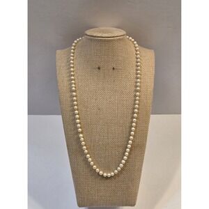 Vintage‎ 1940s-50s Hand Knotted Pearl Necklace 20" 14k Yellow Gold Clasp JPS